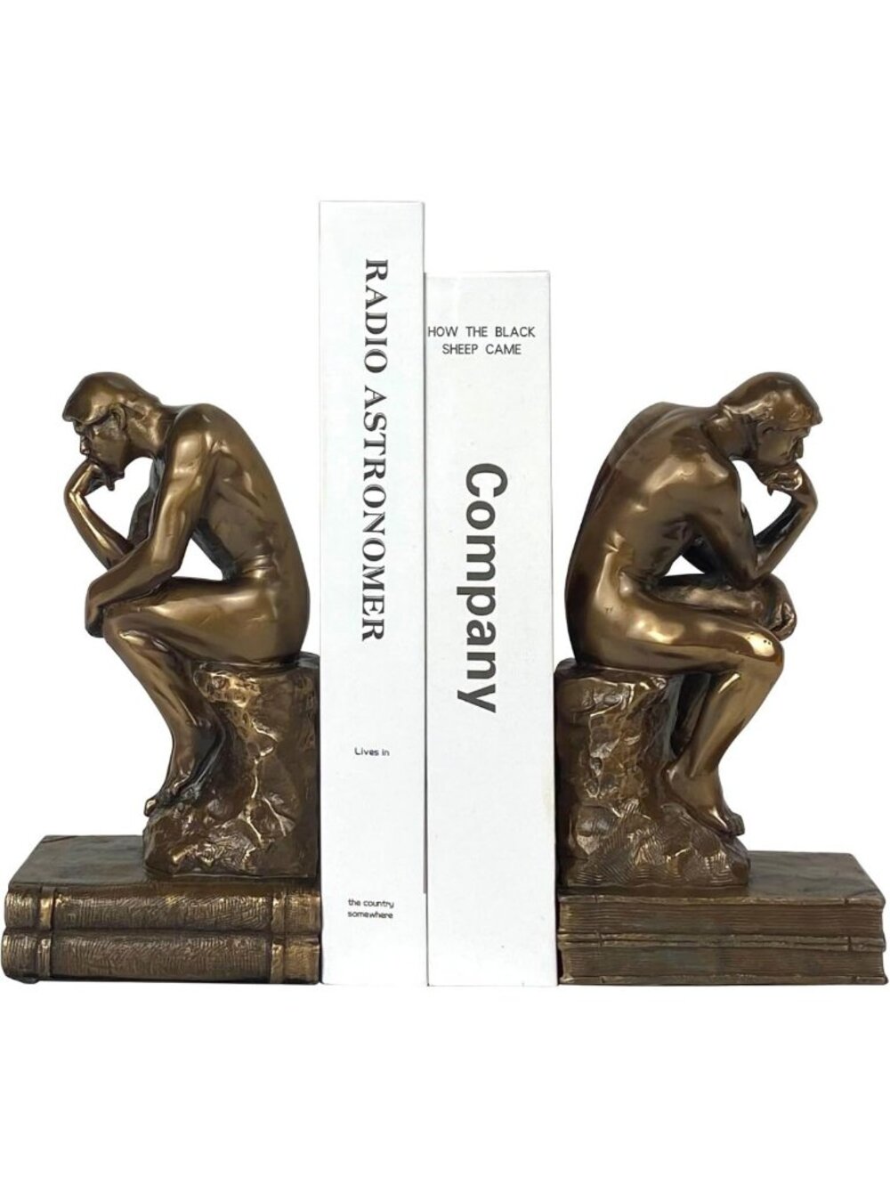 Unique Gold Decorative Bookends - The Thinker Statue Sculpture Home Decor (Set